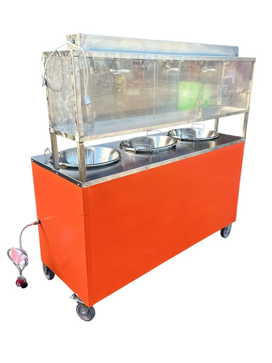 Carrito para pollo con papas tres charolas.