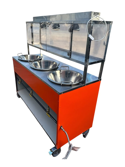 Carrito para pollo con papas tres charolas.