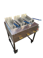 Freidora Con tres Canastas Acero Inoxidable.