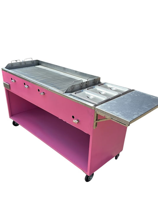 Carrito Taquero Plancha de 48", Vaporera, Mesa, Forrado de 3 lados